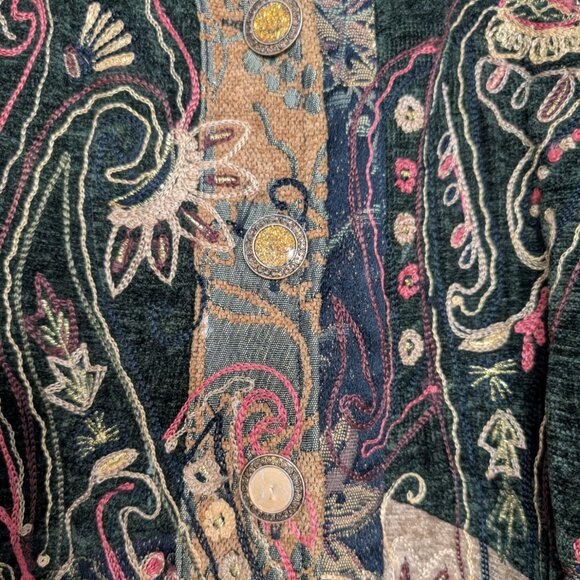 Indigo Moon Embroidered Paisley Jacket Womens Size Medium Green Artsy Boho - Picture 5 of 14